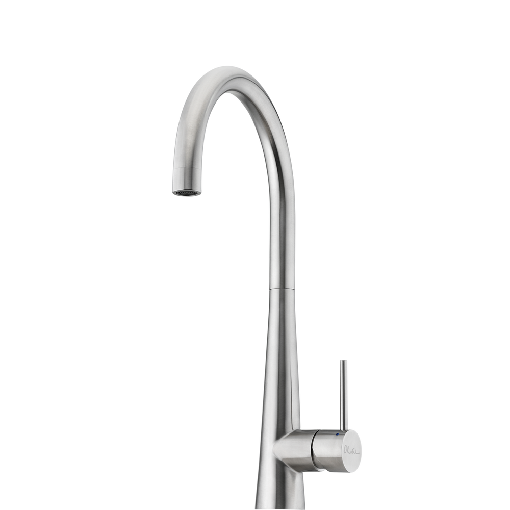 OLIVERI ESSENTE GOOSE NECK LEAD FREE KITCHEN MIXER 443MM STAINLESS STEEL