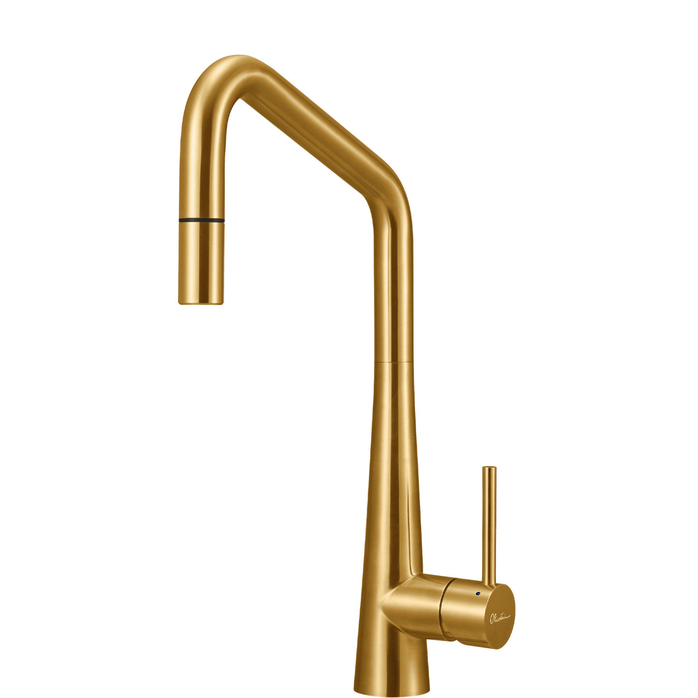 OLIVERI ESSENTE SQUARE GOOSE NECK PULL OUT KITCHEN MIXER 424MM BRUSHED GOLD