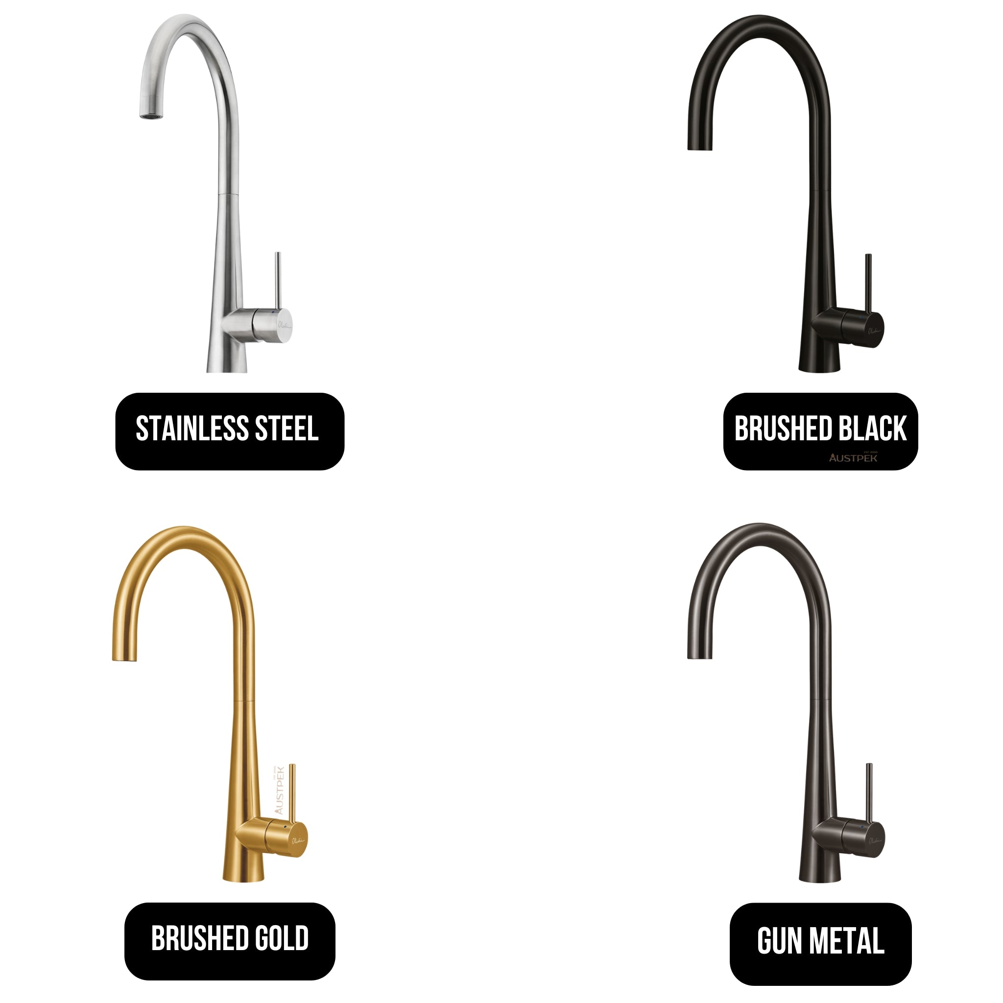 OLIVERI ESSENTE 316 GOOSE NECK KITCHEN MIXER 443MM BRUSHED BLACK