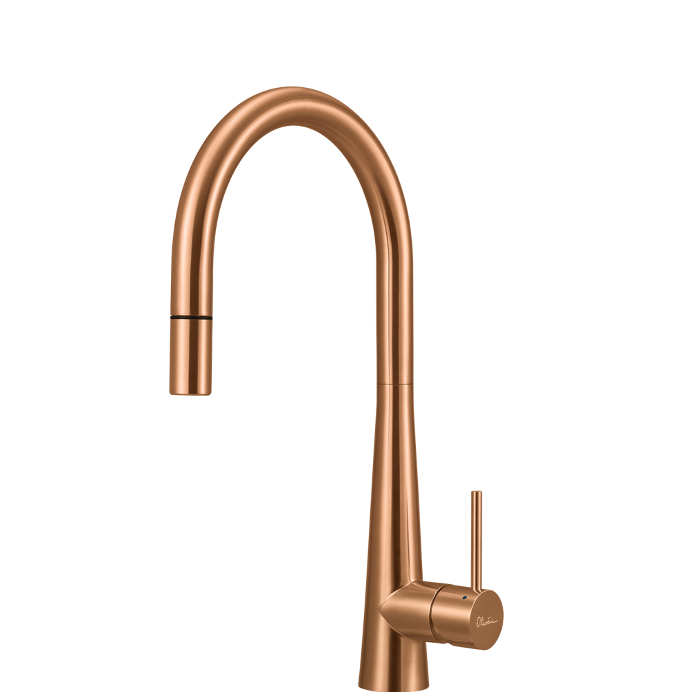 OLIVERI ESSENTE 316 GOOSE NECK PULL OUT KITCHEN MIXER 443MM COPPER