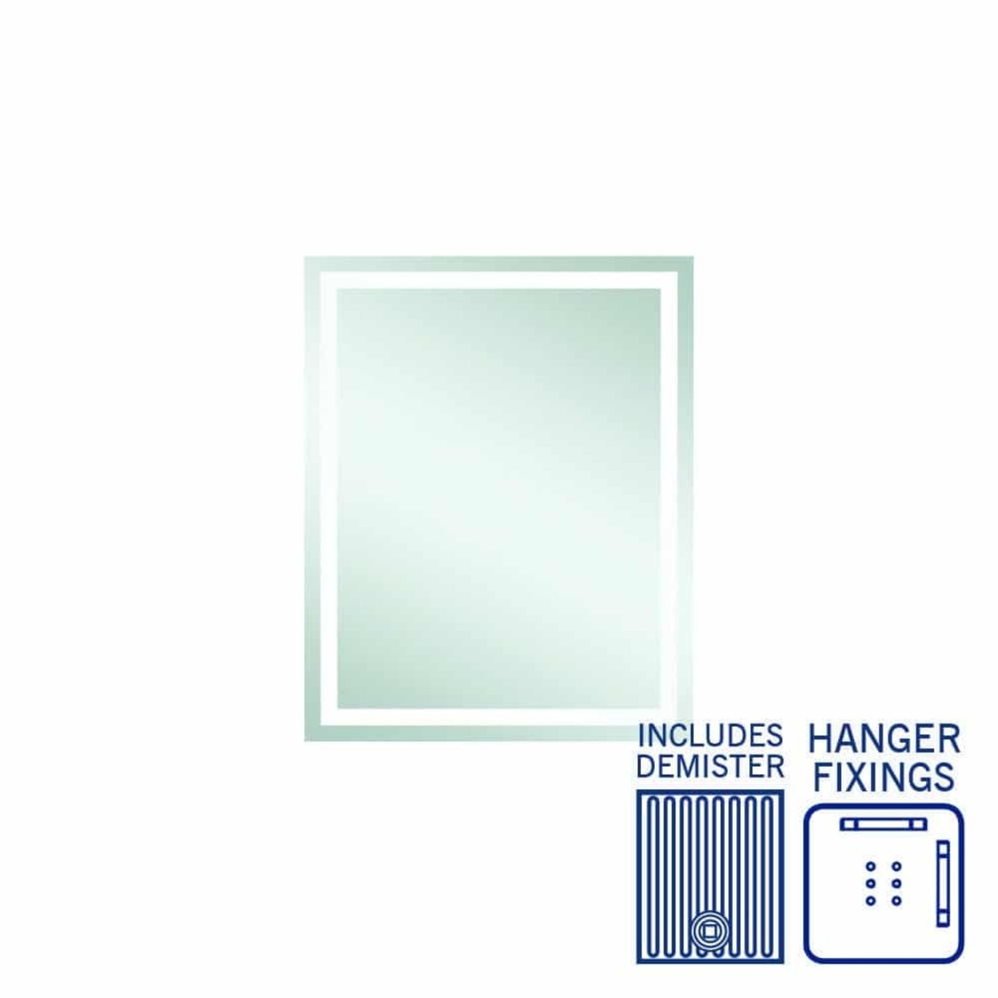 THERMOGROUP ABLAZE RECTANGLE MIRROR SANDBLASTED BORDER AND DEMISTER 600X750MM