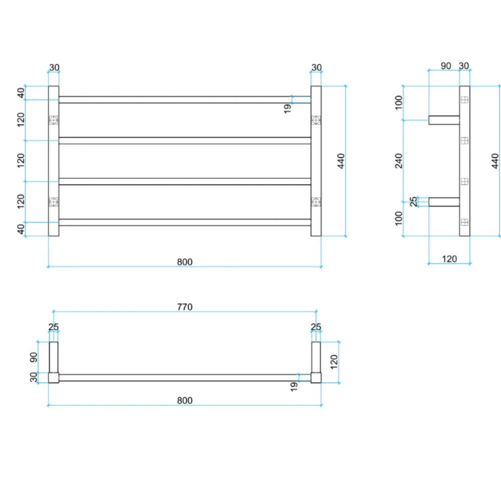THERMOGROUP STRAIGHT SQUARE LADDER HEATED TOWEL RAIL 800MM
