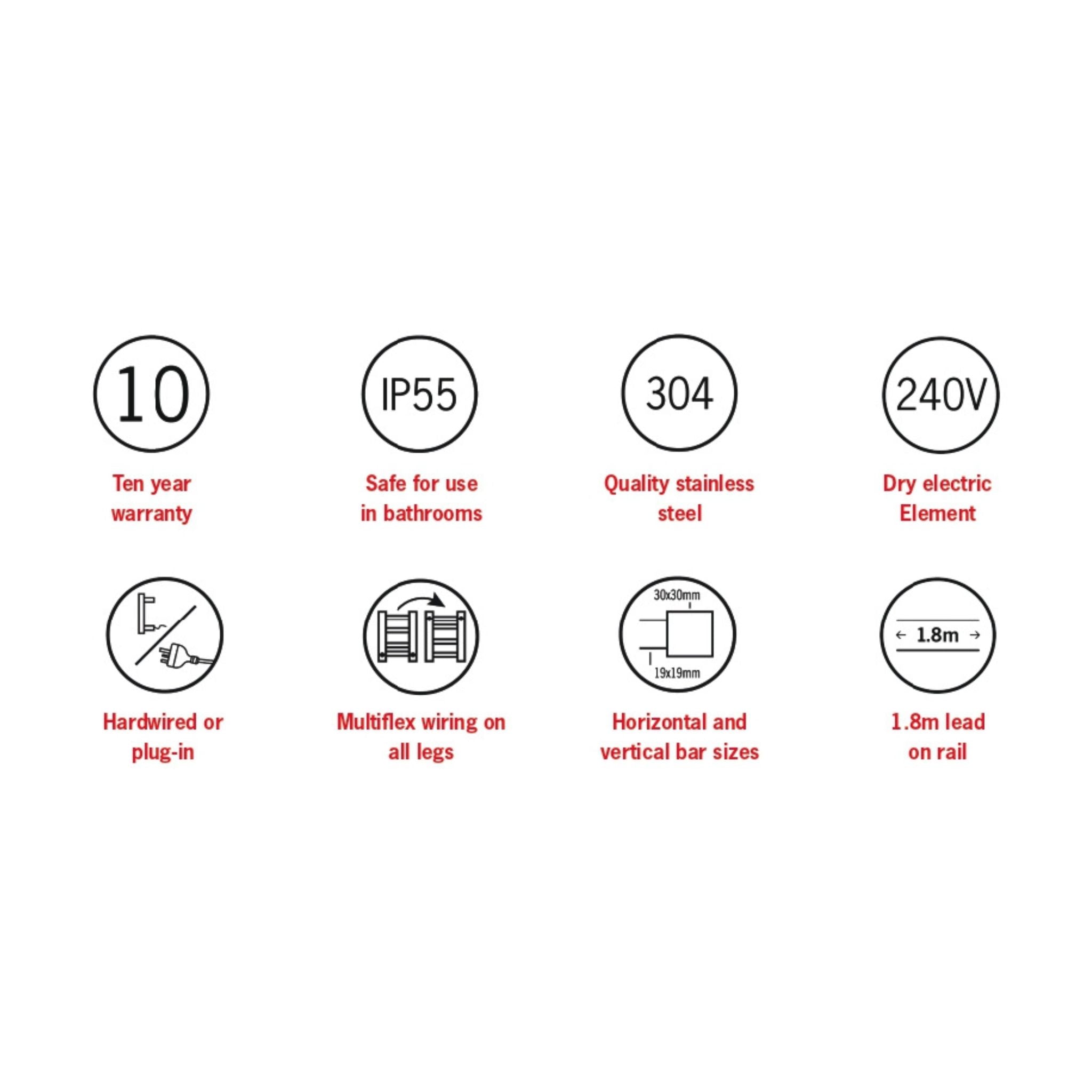 THERMOGROUP STRAIGHT SQUARE LADDER HEATED TOWEL RAIL 800MM