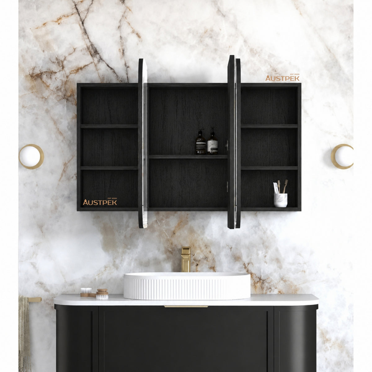 OTTI NEWPORT BLACK OAK SHAVING CABINET 1200X750MM