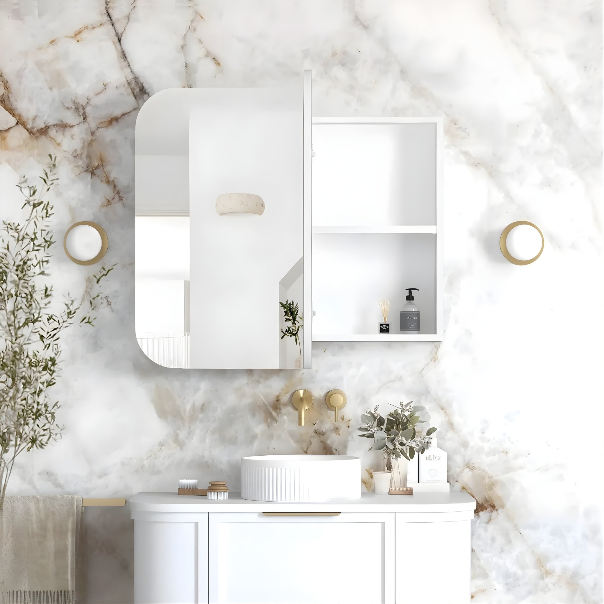 OTTI NEWPORT MATTE WHITE SHAVING CABINET 900X750MM