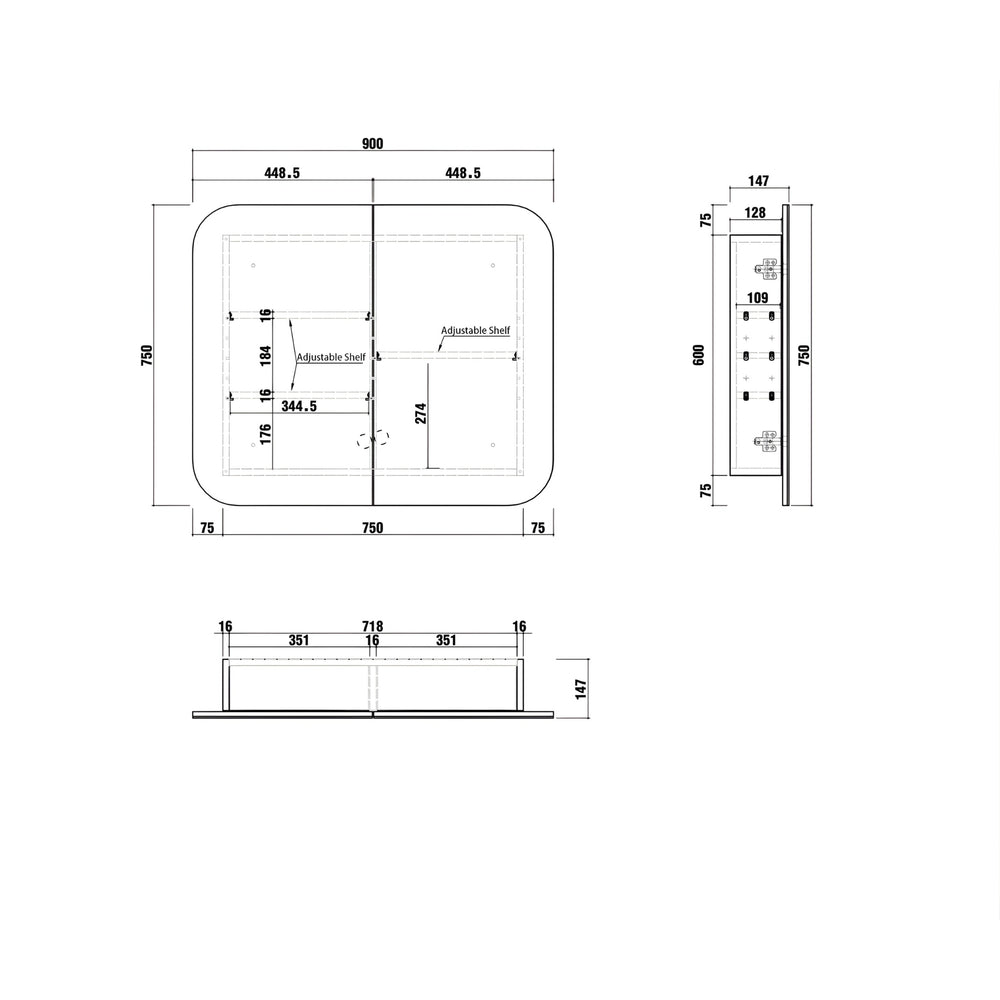 OTTI NEWPORT MATTE WHITE SHAVING CABINET 900X750MM