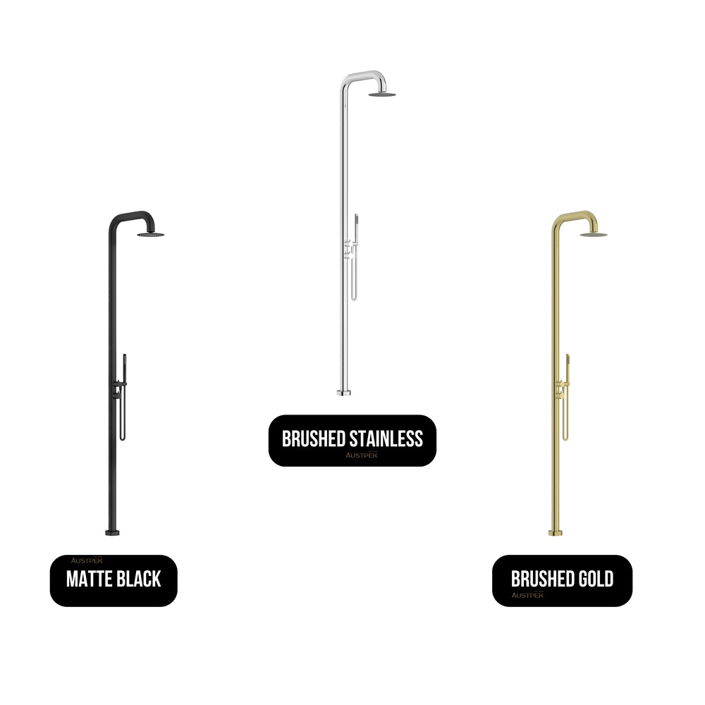 LINKWARE ELLE 316 FREESTANDING TWIN OUTDOOR SHOWER 2320MM BRUSHED GOLD