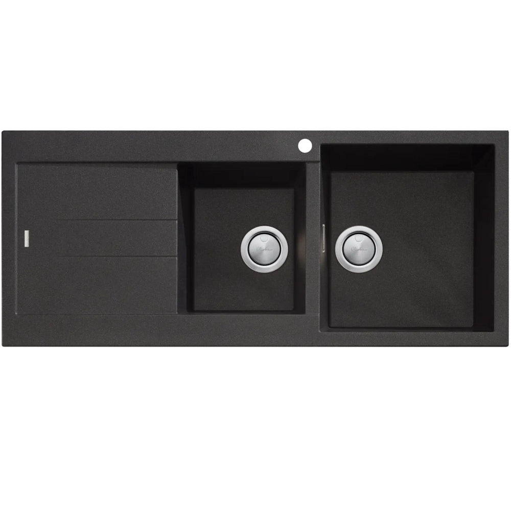 OLIVERI SANTORINI 1 & 3/4 BOWL TOPMOUNT ALFRESCO AND KITCHEN SINK WITH OVERFLOW & LEFT DRAINER MATTE BLACK 1160MM