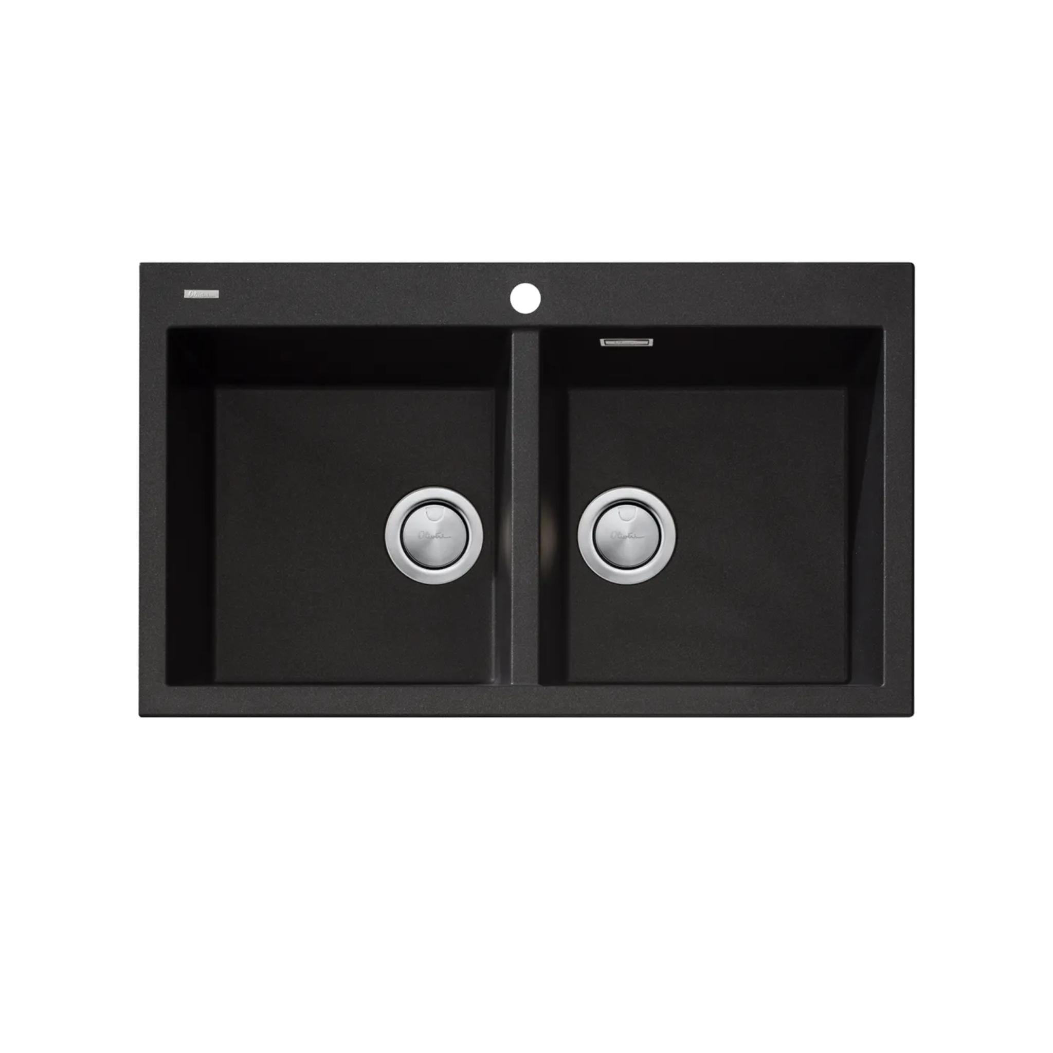 OLIVERI SANTORINI DOUBLE BOWL TOPMOUNT ALFRESCO AND KITCHEN SINK WITH OVERFLOW BLACK 860MM