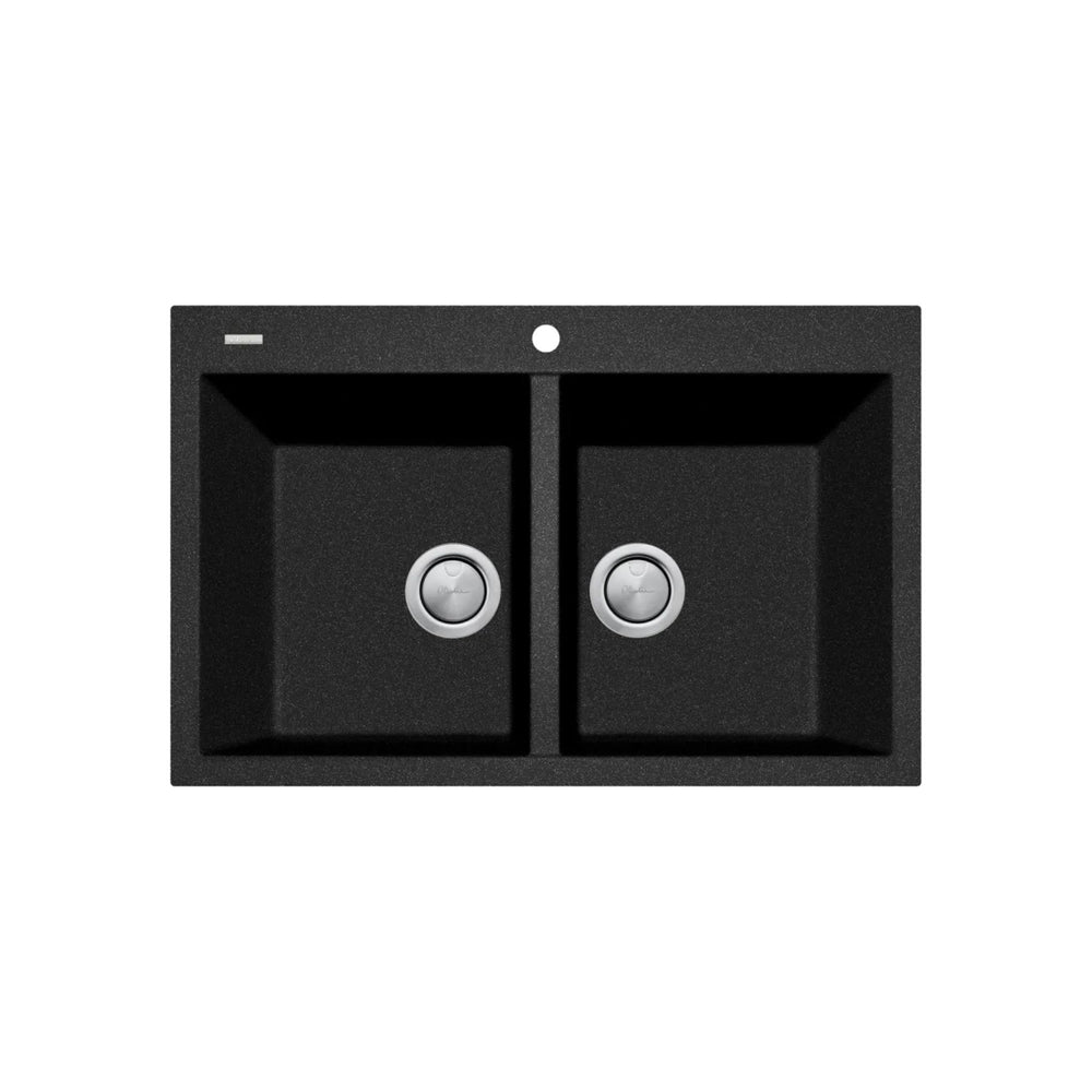 OLIVERI SANTORINI PICCOLO DOUBLE BOWL TOPMOUNT KITCHEN SINK WITH TAPHOLE BLACK 790MM
