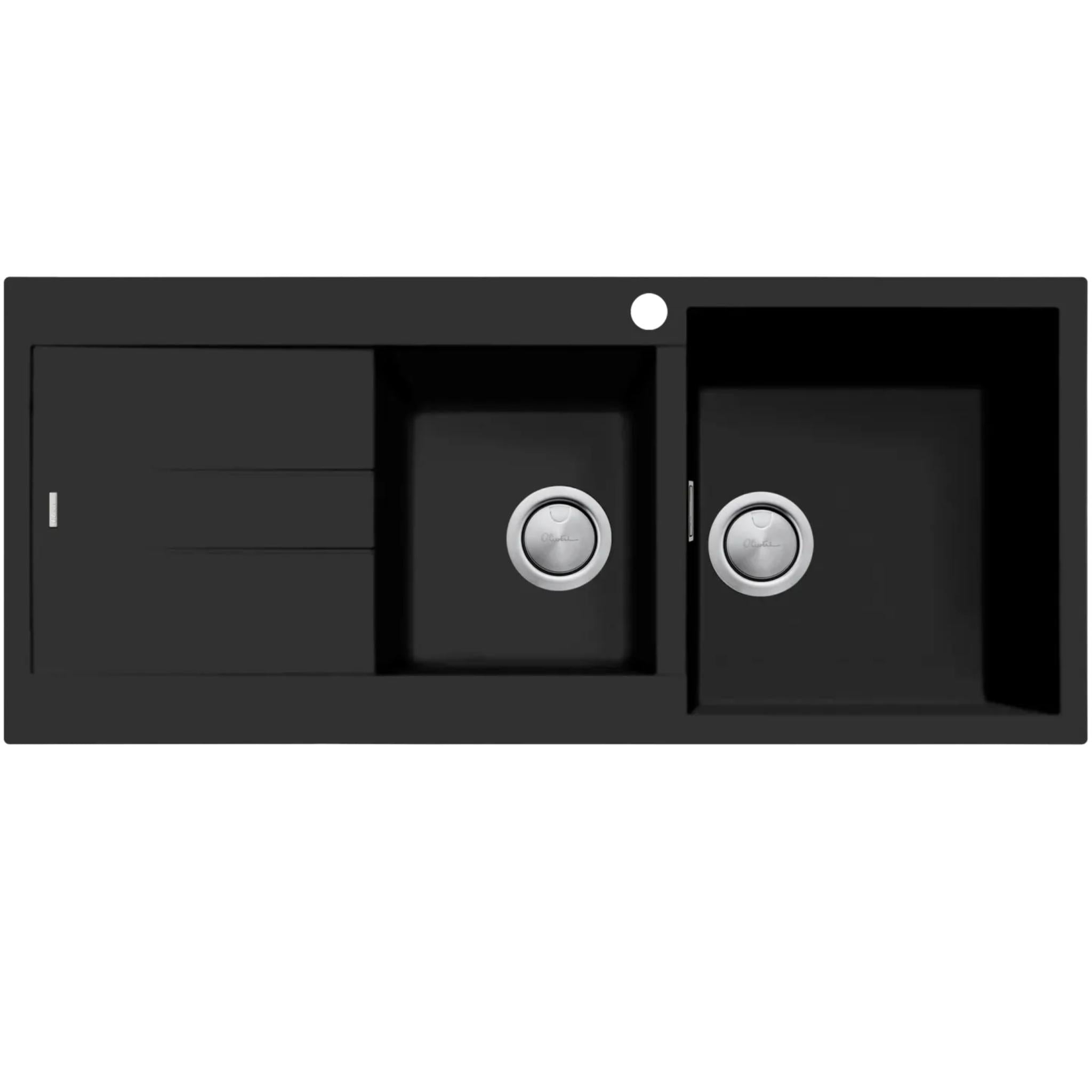 OLIVERI SANTORINI 1 & 3/4 BOWL TOPMOUNT ALFRESCO AND KITCHEN SINK WITH OVERFLOW & LEFT DRAINER MATTE BLACK 1160MM