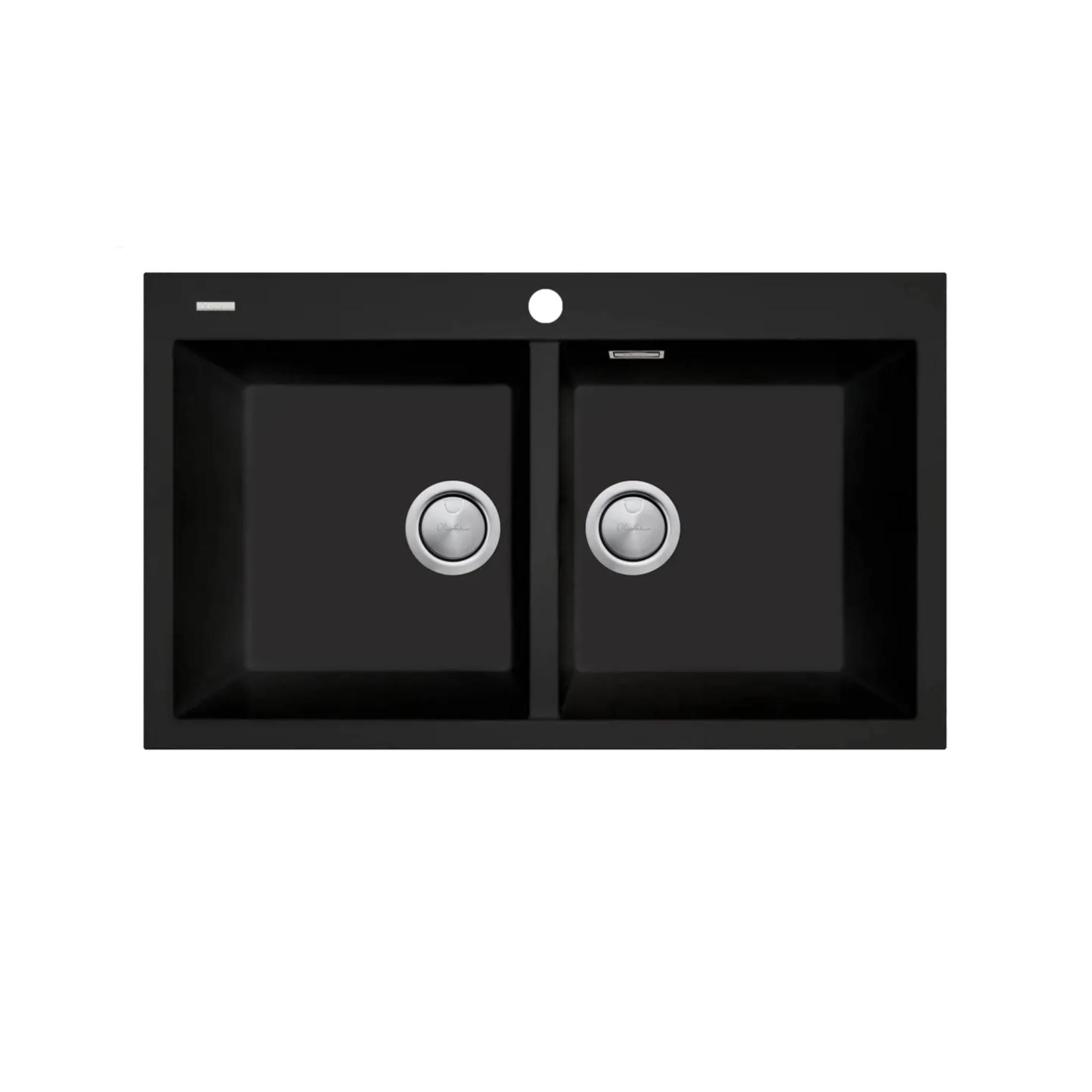 OLIVERI SANTORINI DOUBLE BOWL TOPMOUNT ALFRESCO AND KITCHEN SINK WITH OVERFLOW MATTE BLACK 860MM