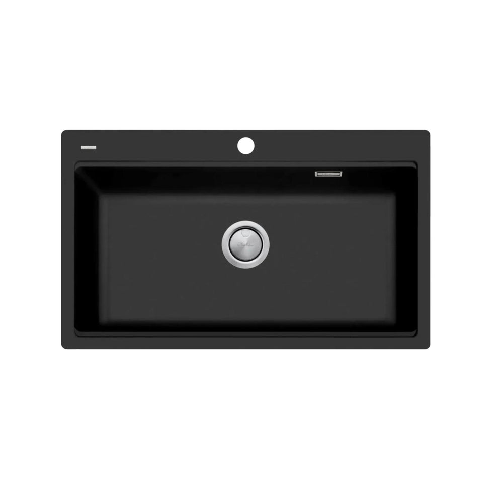 OLIVERI SANTORINI SINGLE BOWL TOPMOUNT WORKSTATION KITCHEN SINK WITH OVERFLOW MATTE BLACK 860MM