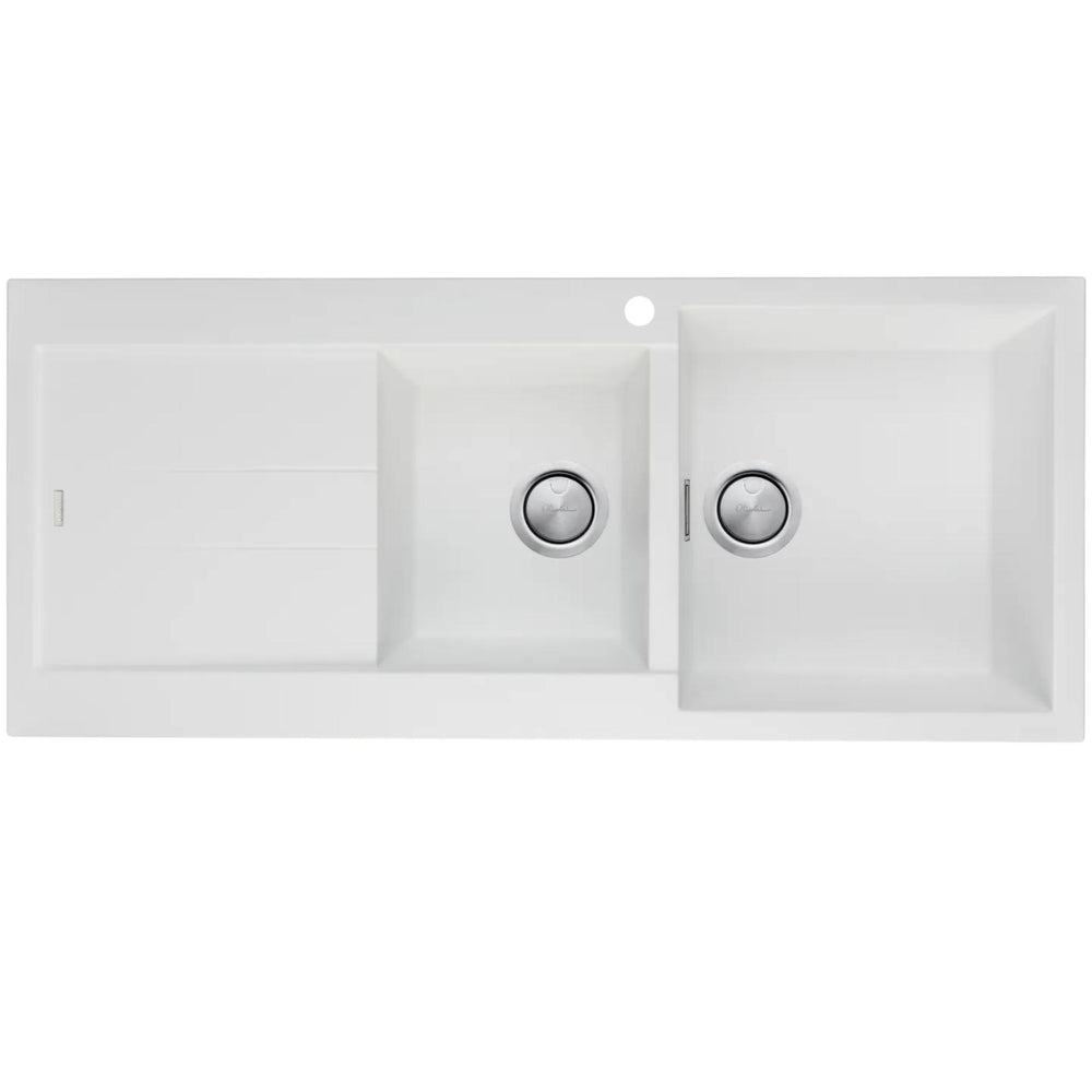 OLIVERI SANTORINI 1 & 3/4 BOWL TOPMOUNT ALFRESCO AND KITCHEN SINK WITH OVERFLOW & LEFT DRAINER MATTE BLACK 1160MM
