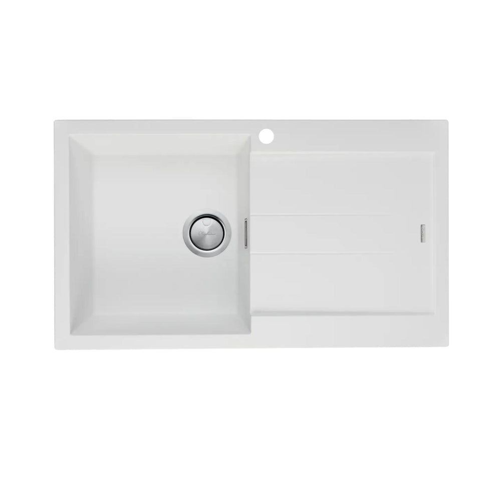 OLIVERI SANTORINI SINGLE BOWL TOPMOUNT ALFRESCO AND KITCHEN SINK WITH OVERFLOW & RIGHT DRAINER BLACK 860MM