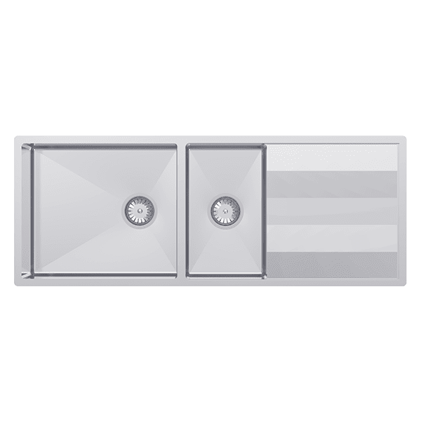 SCHOCK LUGANO 1 & 3/4 DOUBLE BOWL KITCHEN SINK WITH DRAINER STAINLESS STEEL 1160MM