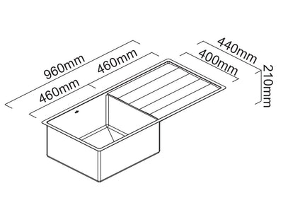 SCHOCK LUGANO SINGLE BOWL KITCHEN SINK WITH DRAINER STAINLESS STEEL 960MM
