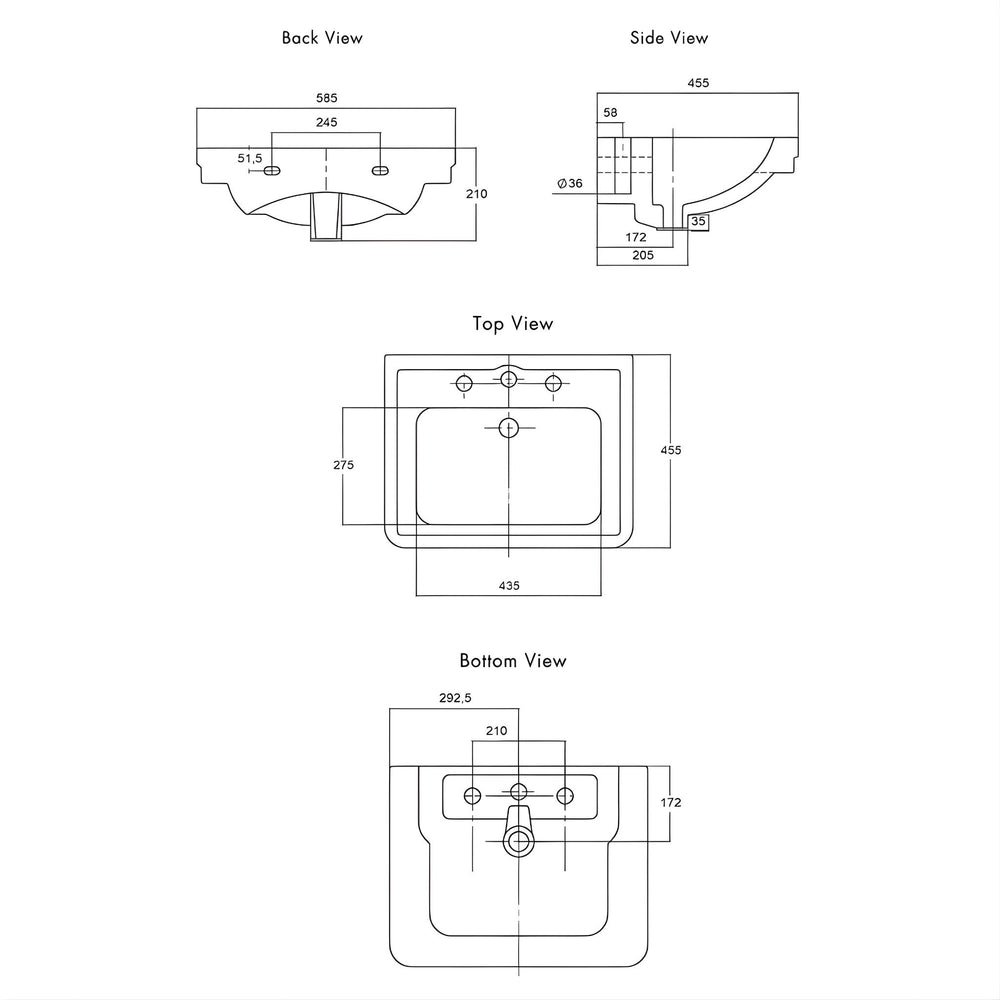 TURNER HASTINGS STAFFORD WALL HUNG BASIN GLOSS WHITE 585MM