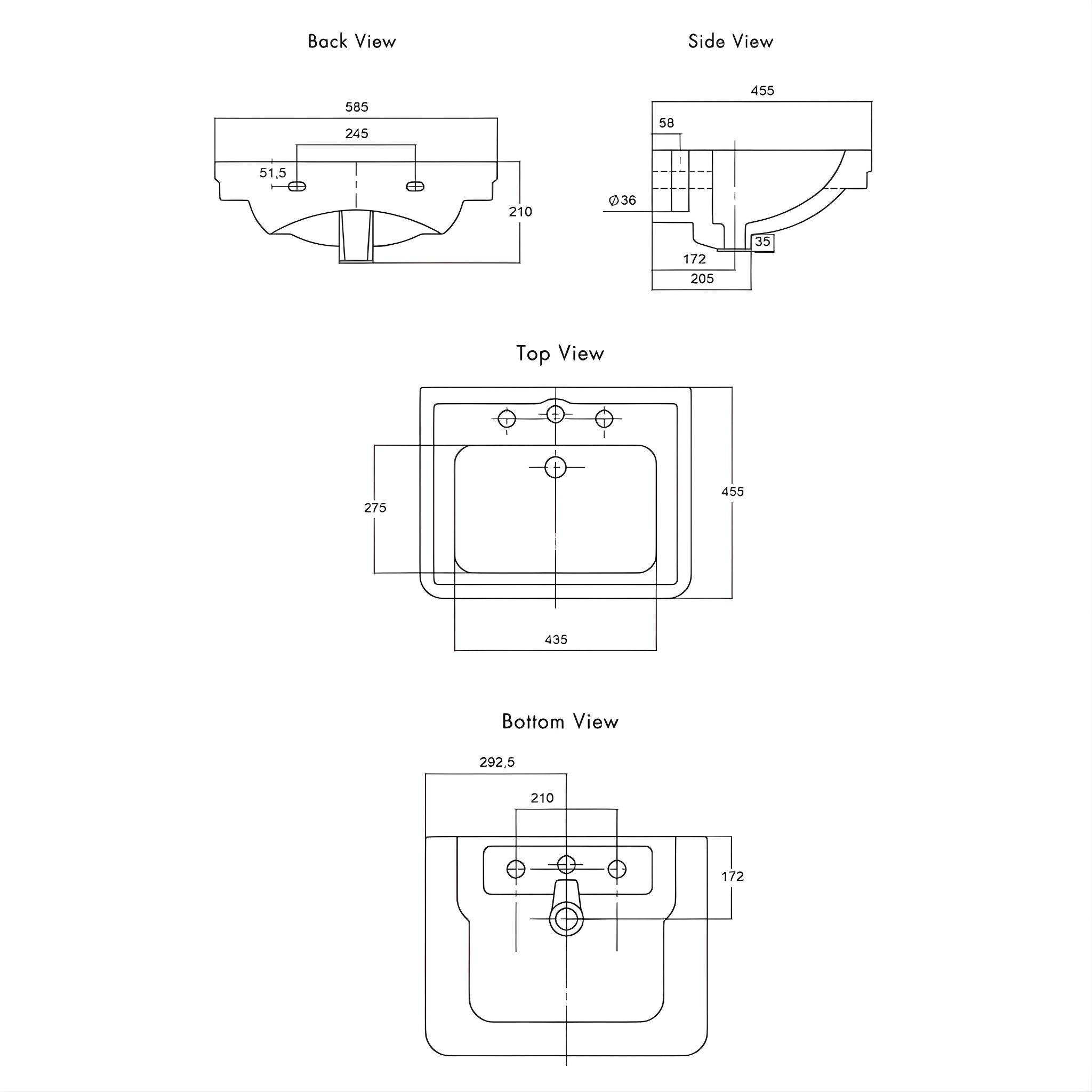 TURNER HASTINGS STAFFORD WALL HUNG BASIN GLOSS WHITE 585MM