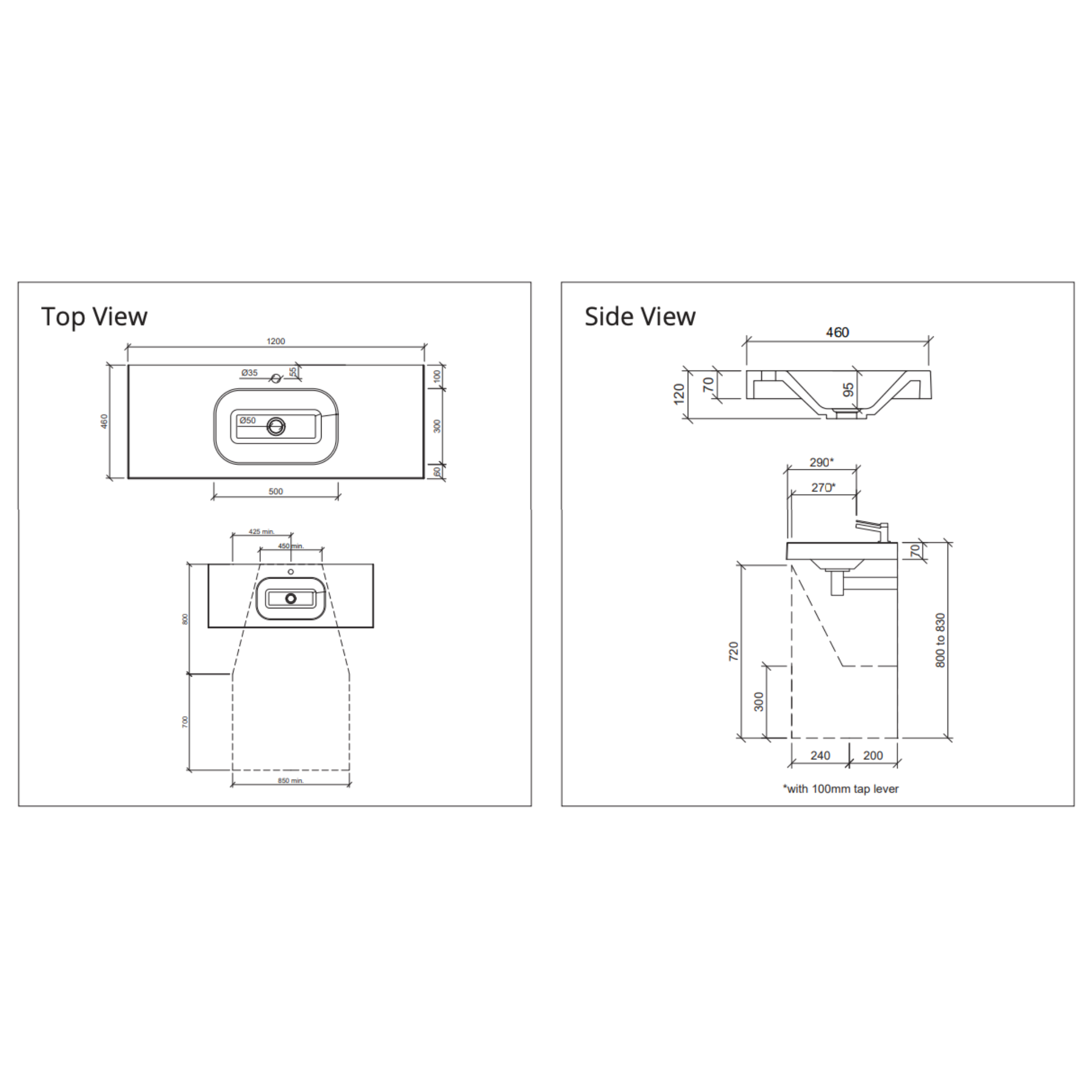 DUROCLASS STADIUM SINGLE BOWL WALL HUNG ACCESSIBLE BASIN GLOSS WHITE (MULTIPLE SIZES AVAILABLE)