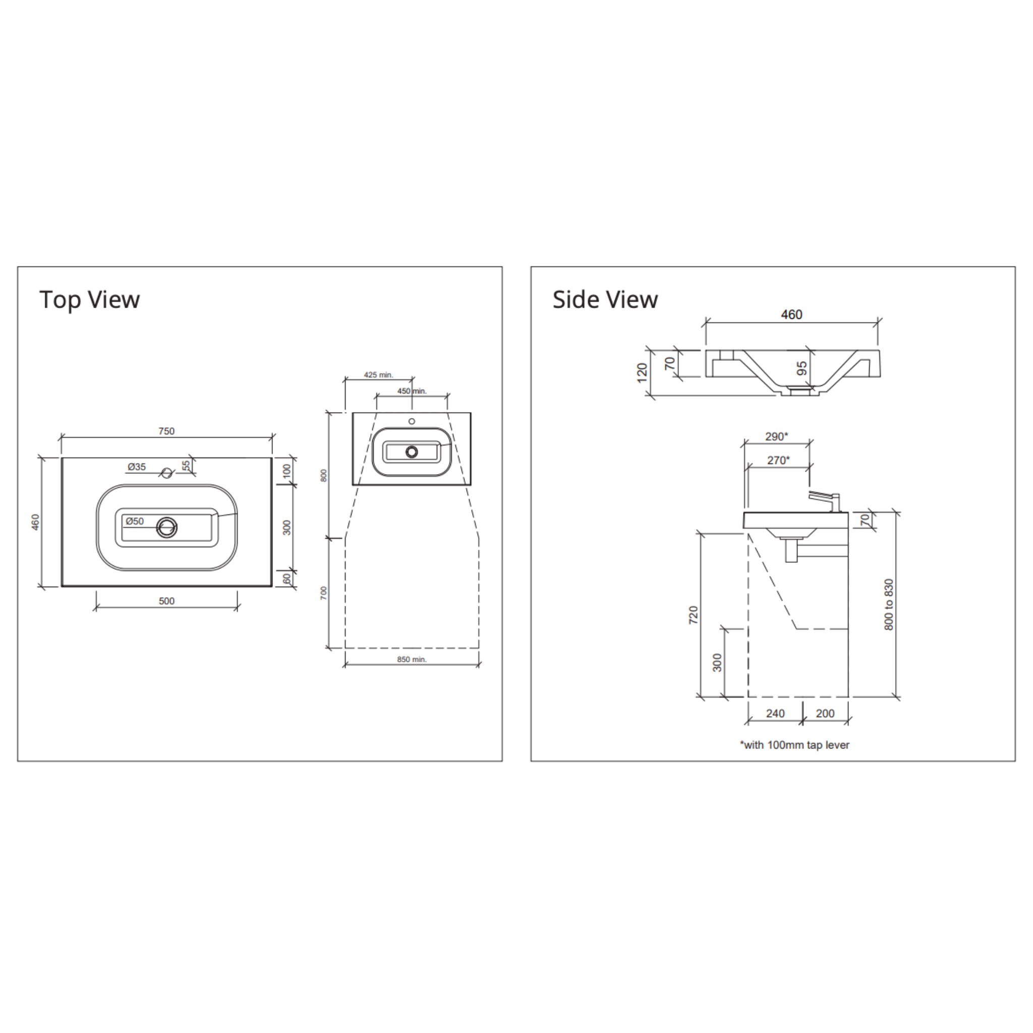 DUROCLASS STADIUM SINGLE BOWL WALL HUNG ACCESSIBLE BASIN GLOSS WHITE (MULTIPLE SIZES AVAILABLE)