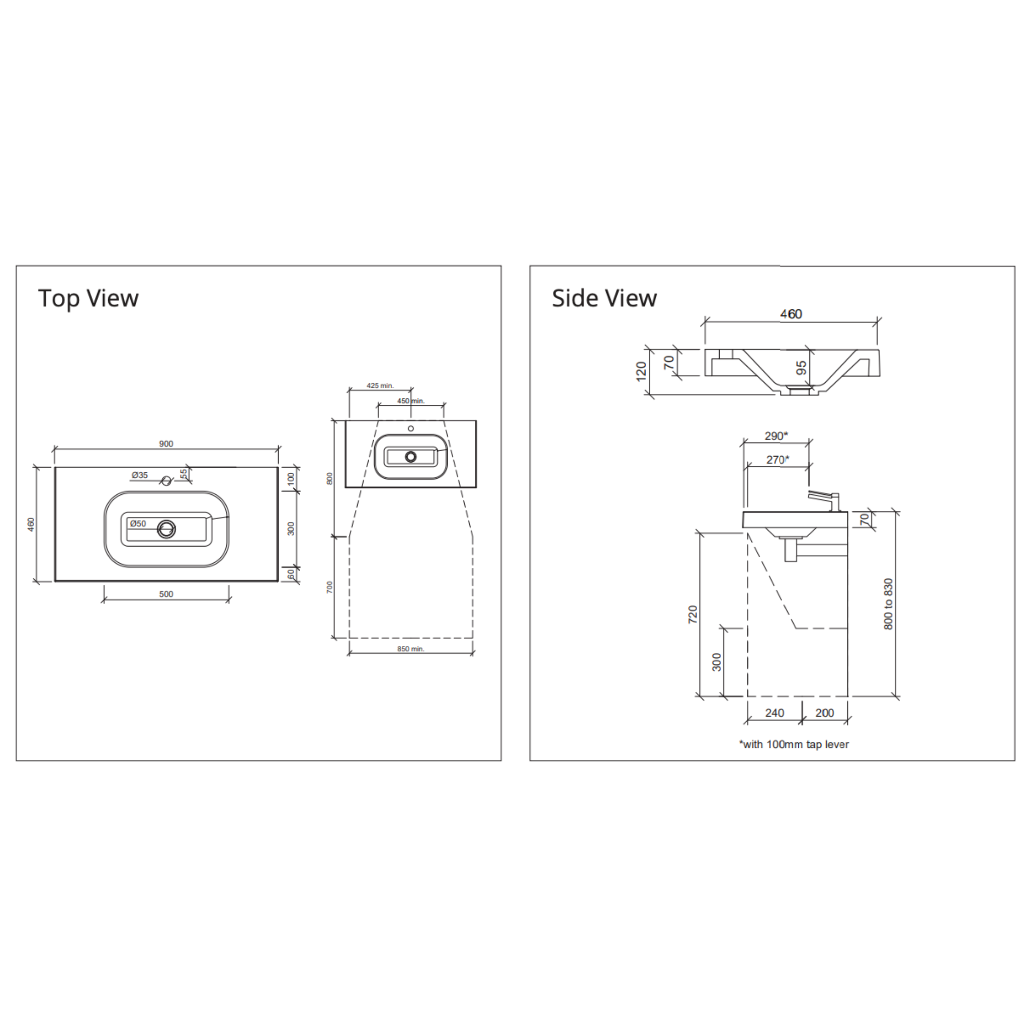 DUROCLASS STADIUM SINGLE BOWL WALL HUNG ACCESSIBLE BASIN GLOSS WHITE (MULTIPLE SIZES AVAILABLE)