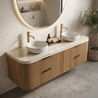 OTTI ENGLISH EDGE SAND DUNE ABOVE COUNTER DOUBLE VANITY SOLID SURFACE STONE TOP (AVAILABLE IN 1500MM AND 1800MM)