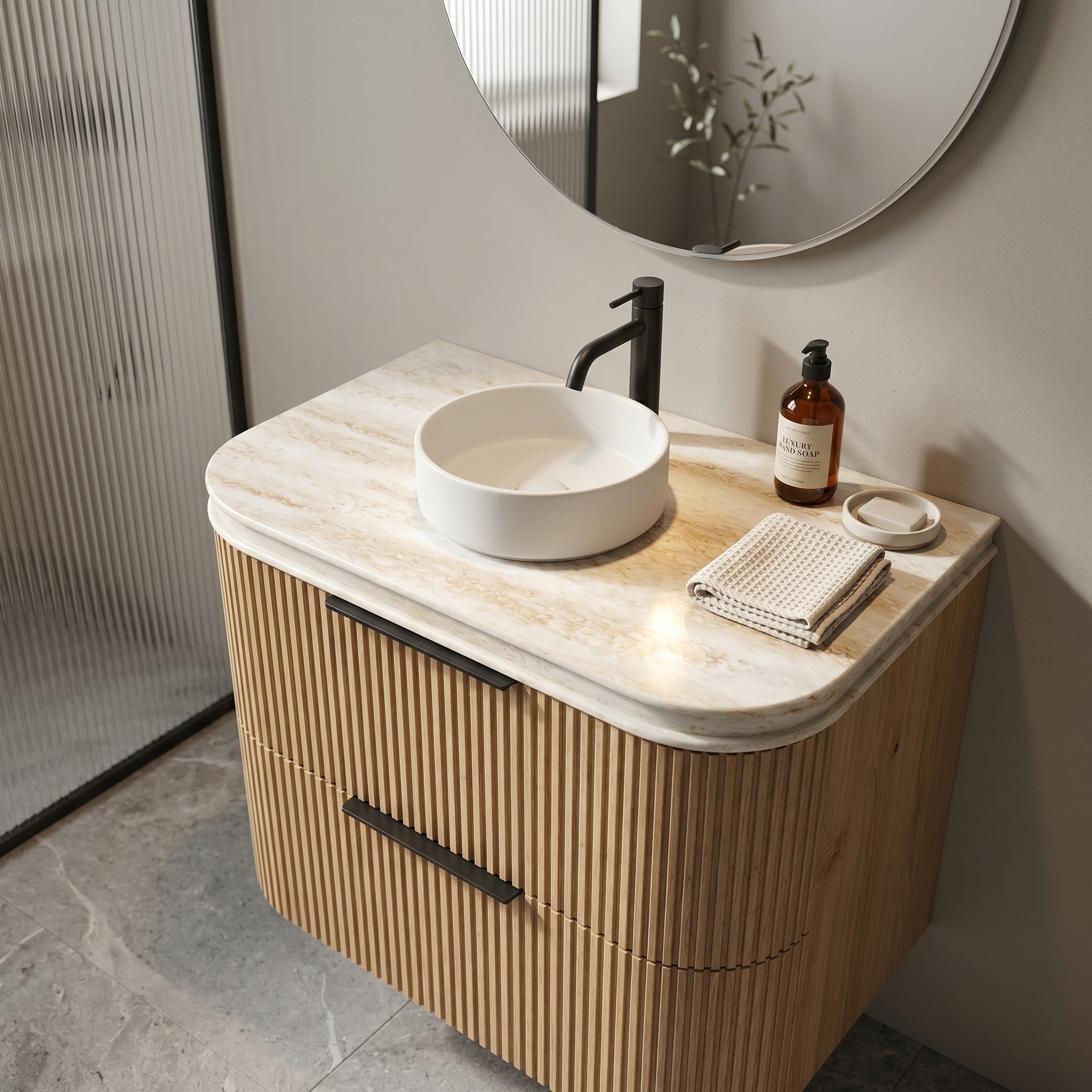 OTTI HAVANA ENGLISH EDGE SAND DUNE ABOVE COUNTER SINGLE VANITY SOLID SURFACE STONE TOP (MULTIPLE SIZES AVAILABLE)