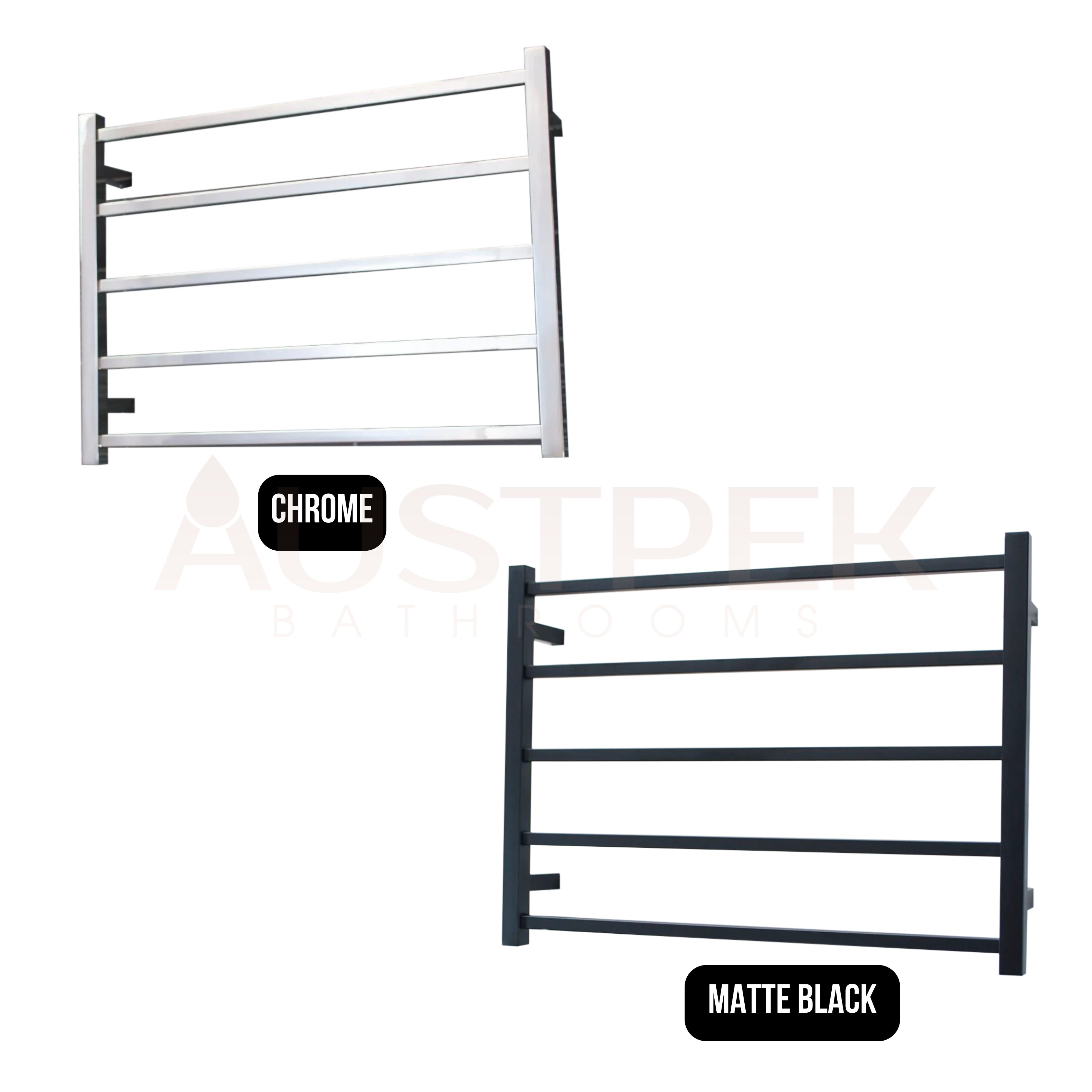 RADIANT HEATING 5-BARS SQUARE HEATED TOWEL RAIL MATTE BLACK 75WATTS 750MM