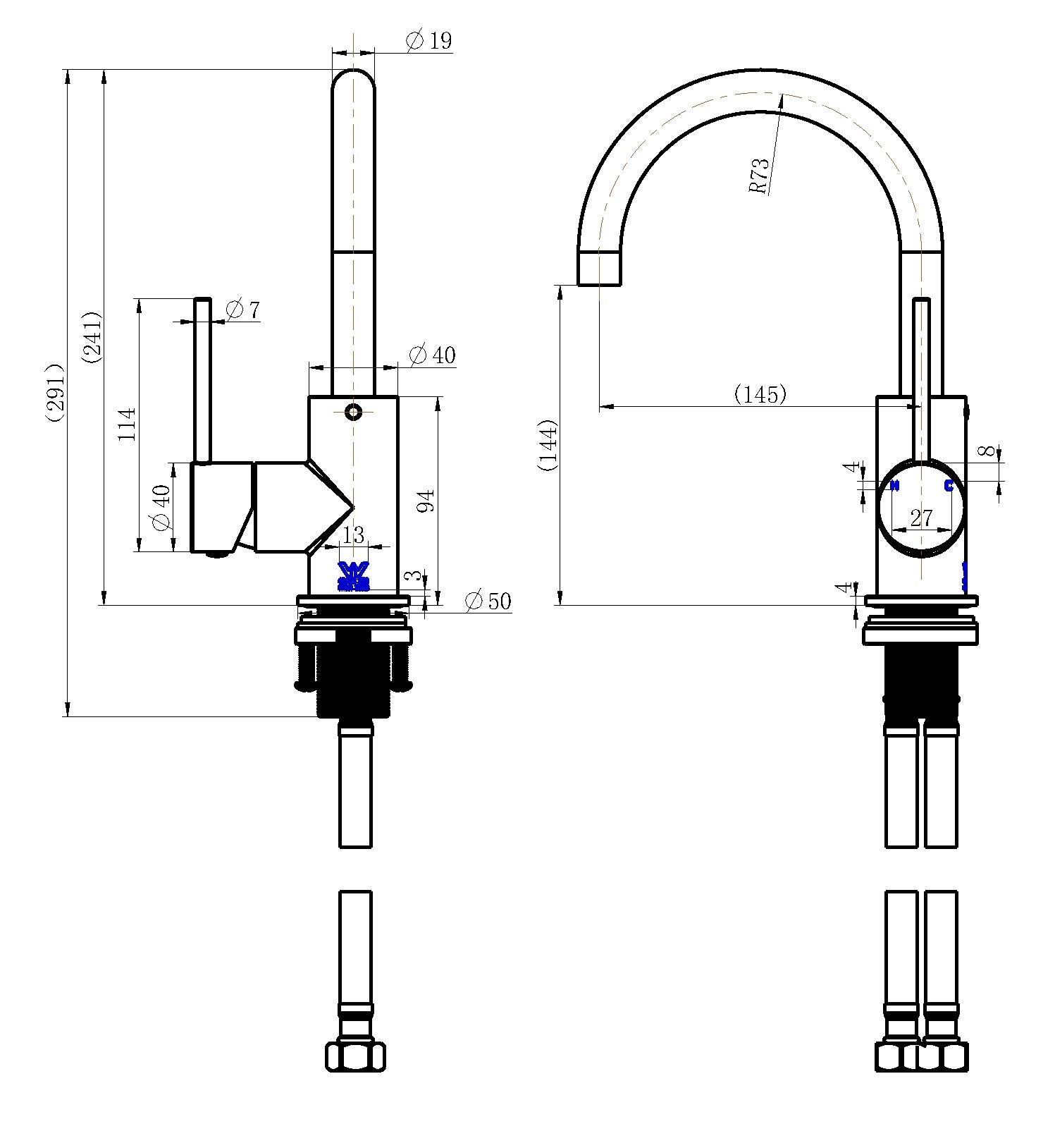 MODERN NATIONAL STAR MINI KITCHEN MIXER 241MM CHAMPAGNE