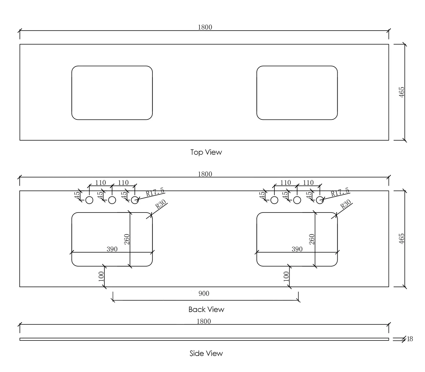 OTTI NATURAL CARRARA WHITE UNDERMOUNT DOUBLE VANITY MARBLE STONE TOP (AVAILABLE IN 1200MM, 1500MM AND 1800MM)