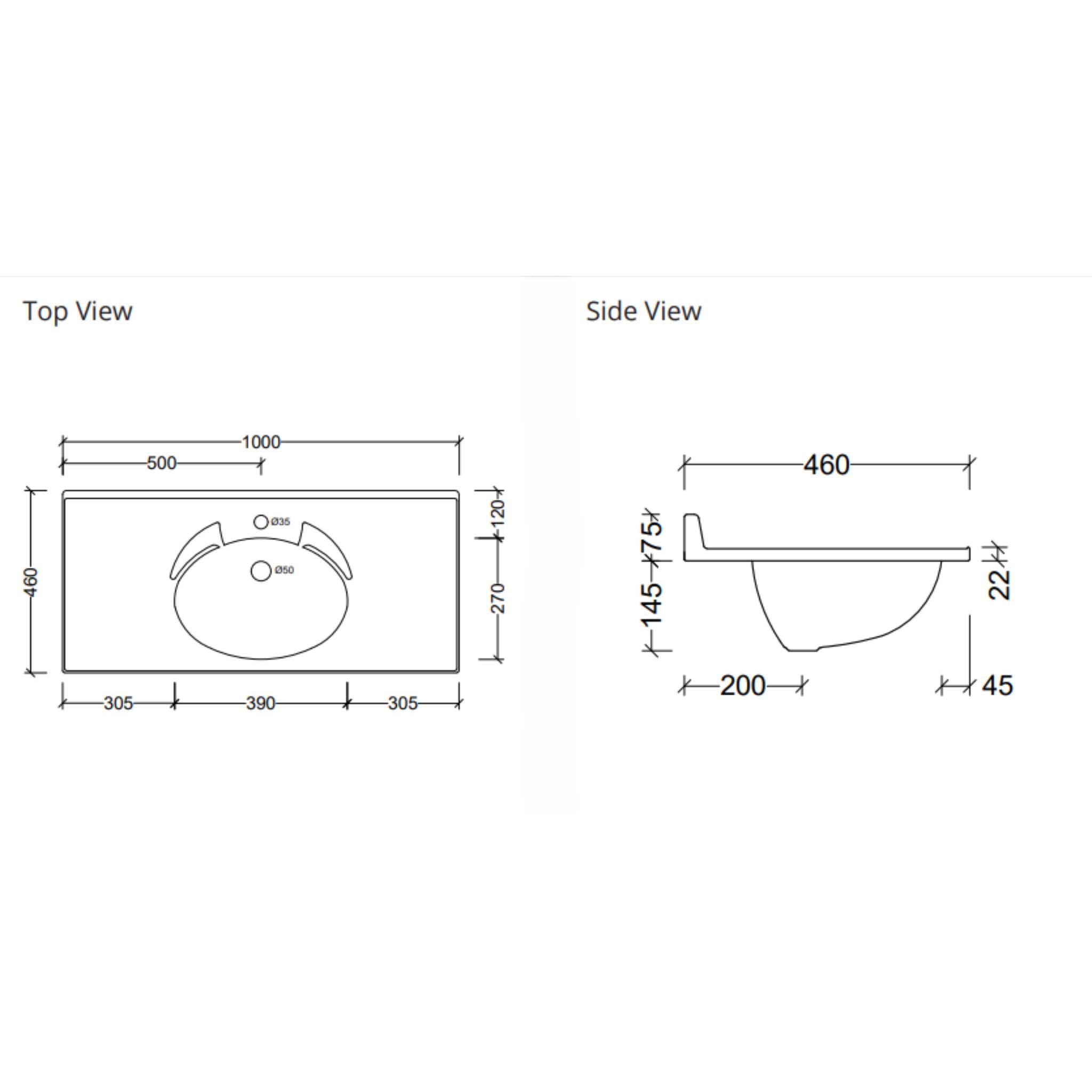 DUROCLASS SUPREME GLOSS WHITE SINGLE BOWL UNDERMOUNT VANITY TOP (MULTIPLE SIZES AVAILABLE)