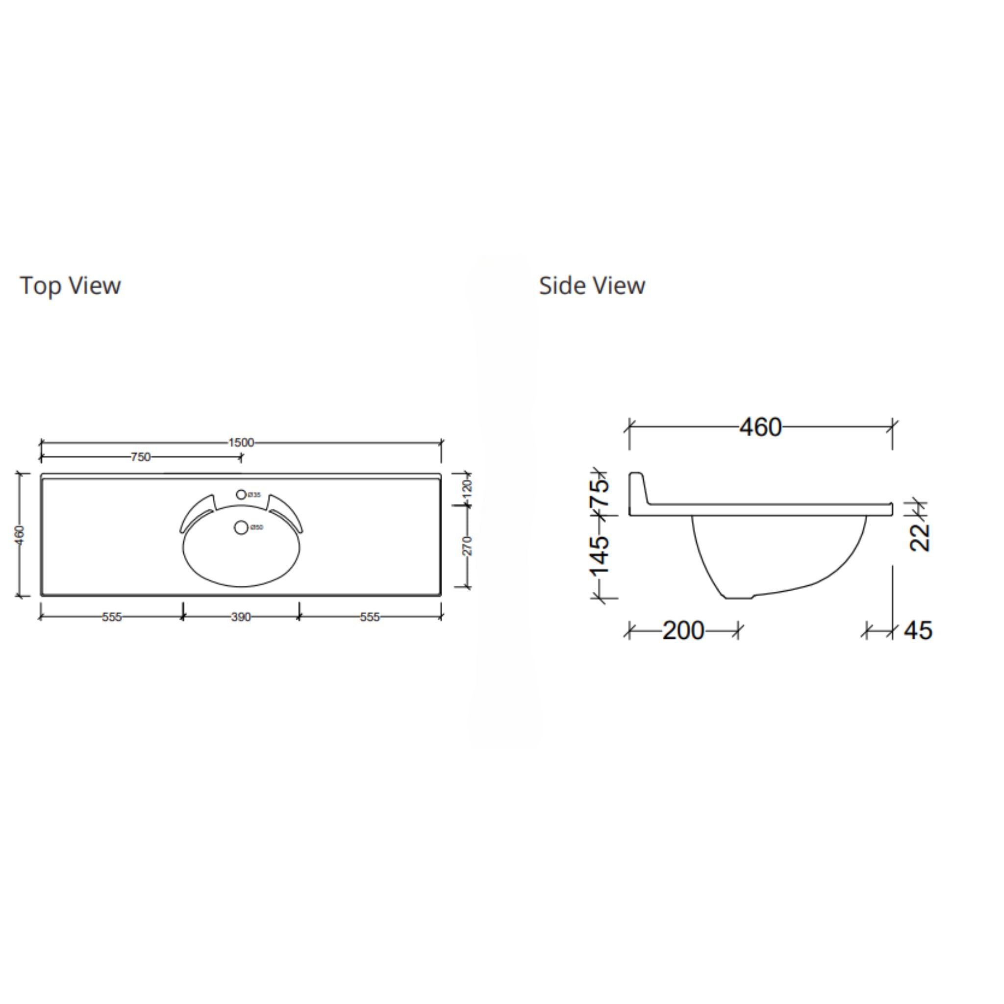 DUROCLASS SUPREME GLOSS WHITE SINGLE BOWL UNDERMOUNT VANITY TOP (MULTIPLE SIZES AVAILABLE)