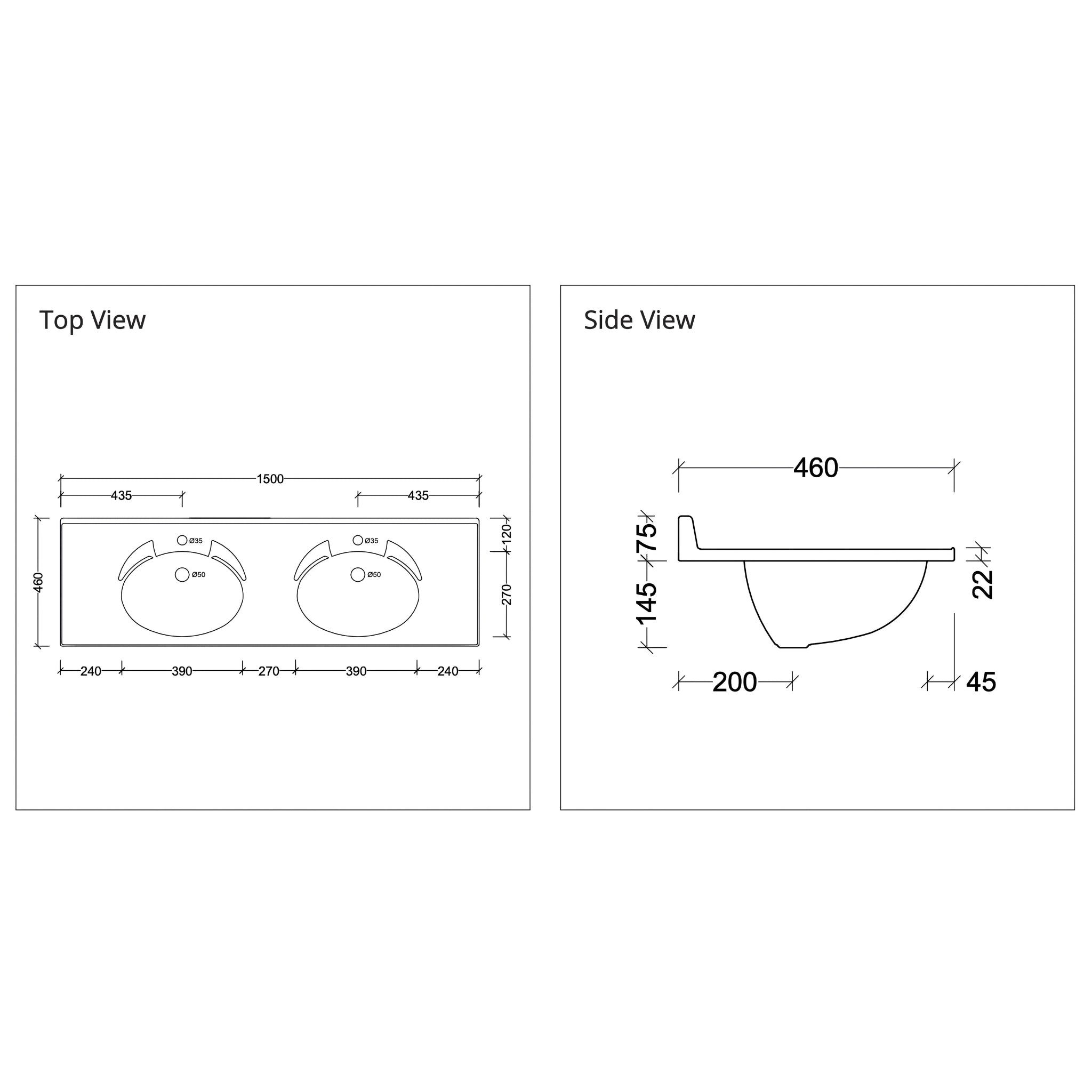 DUROCLASS SUPREME GLOSS WHITE DOUBLE BOWL UNDERMOUNT VANITY TOP (MULTIPLE SIZES AVAILABLE)