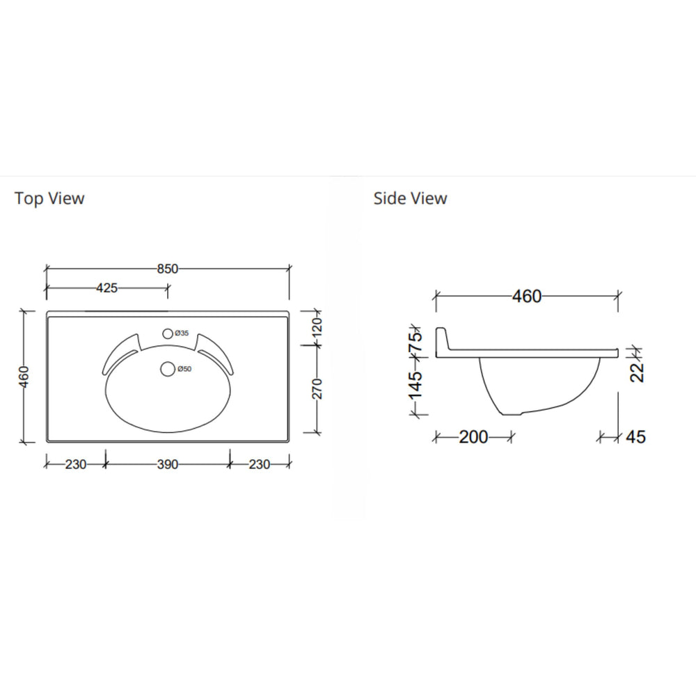 DUROCLASS SUPREME GLOSS WHITE SINGLE BOWL UNDERMOUNT VANITY TOP (MULTIPLE SIZES AVAILABLE)