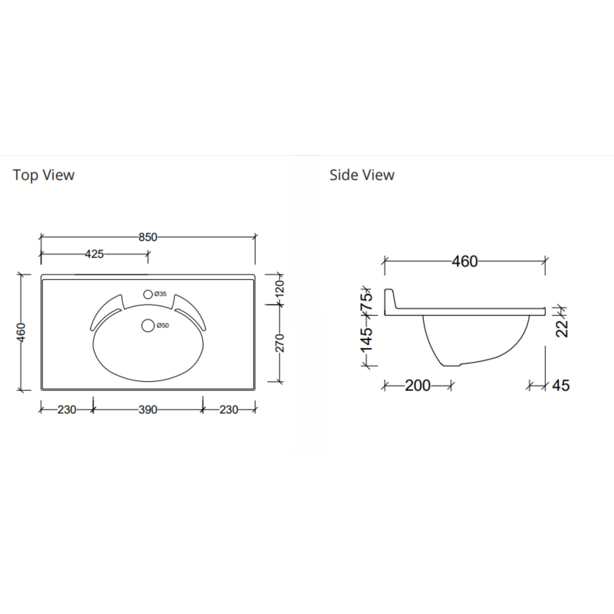 DUROCLASS SUPREME GLOSS WHITE SINGLE BOWL UNDERMOUNT VANITY TOP (MULTIPLE SIZES AVAILABLE)