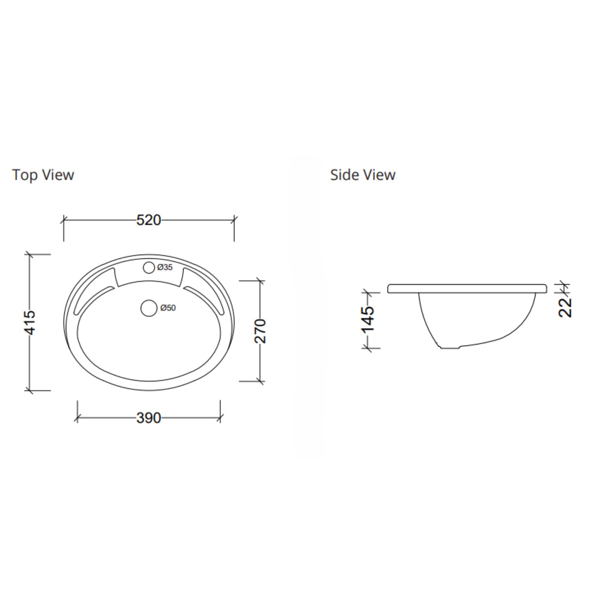 DUROCLASS SUPREME INSET BASIN GLOSS WHITE 520MM