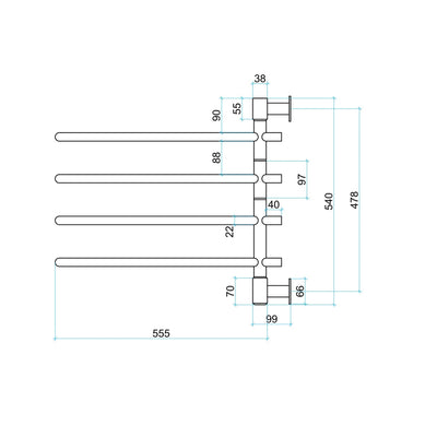 THERMOGROUP STRAIGHT ROUND SWIVEL HEATED TOWEL RAIL 600MM