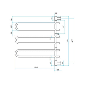 THERMOGROUP STRAIGHT ROUND SWIVEL HEATED TOWEL RAIL 635MM