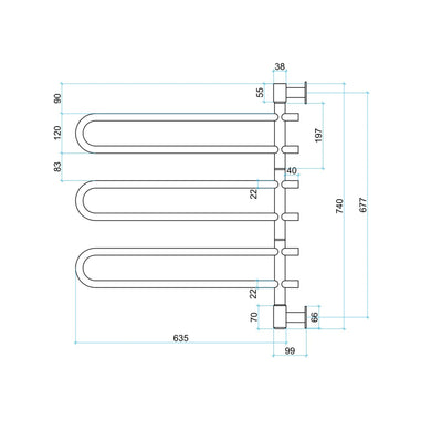 THERMOGROUP STRAIGHT ROUND SWIVEL HEATED TOWEL RAIL 635MM