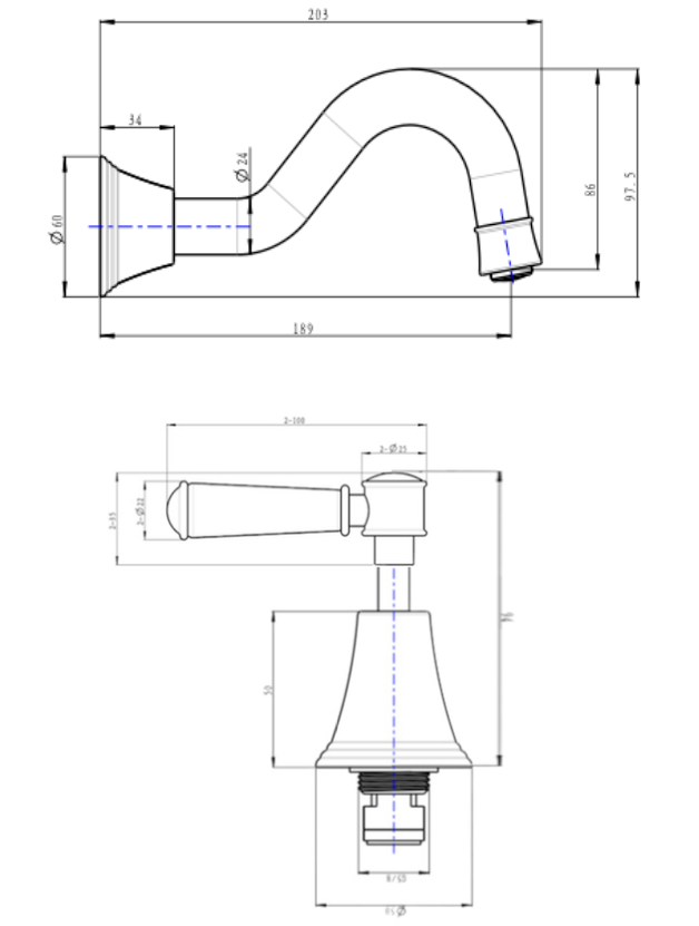 LINSOL VINTAGE LEVER HANDLE BATH SET GUN METAL