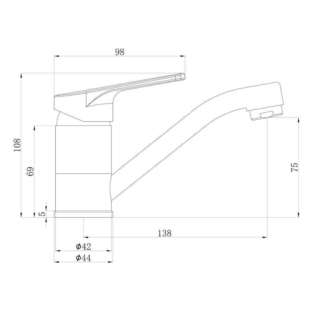Linsol Banjo S3 Basin Mixer 108mm line drawing