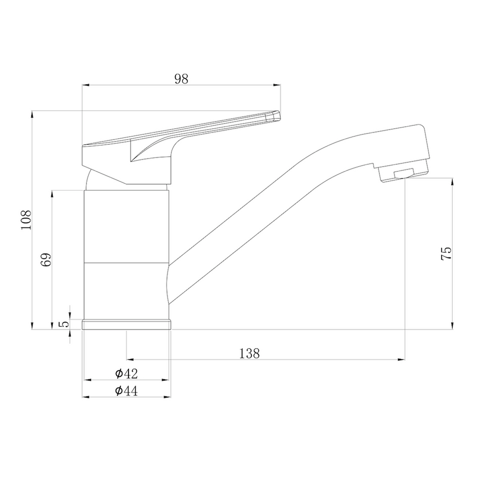 Linsol Banjo S3 Basin Mixer 108mm line drawing