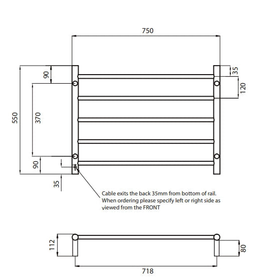 RADIANT HEATING 5-BARS ROUND LADDER HEATED TOWEL RAIL CLASSIC GOLD 750MM