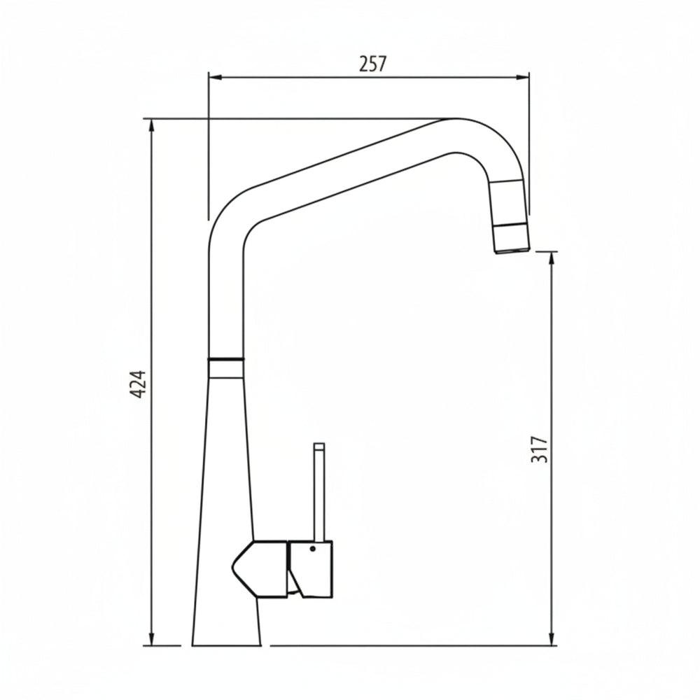 OLIVERI ESSENTE 316 SQUARE GOOSE NECK KITCHEN MIXER 443MM BRUSHED BLACK