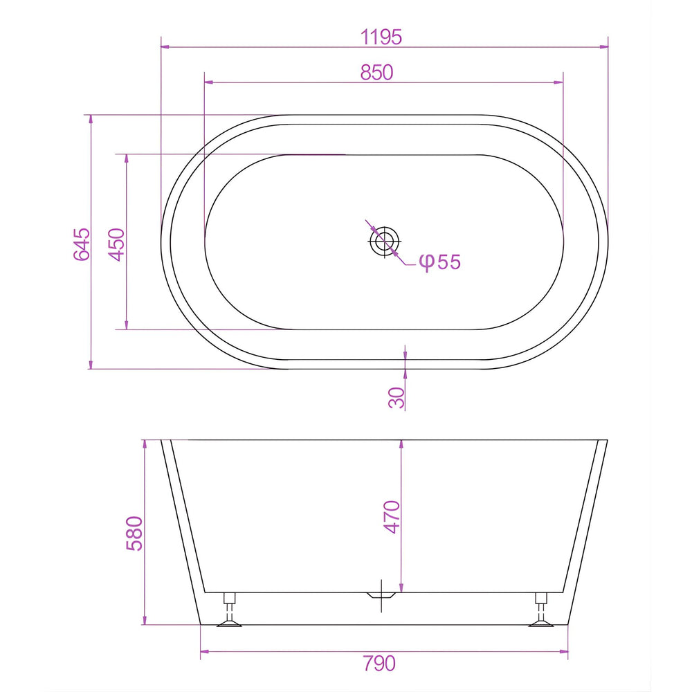 RIVA SHANTY FREESTANDING BATHTUB GLOSS WHITE (AVAILABLE IN 1200MM, 1300MM, 1400MM, 1500MM, 1600MM AND 1700MM)