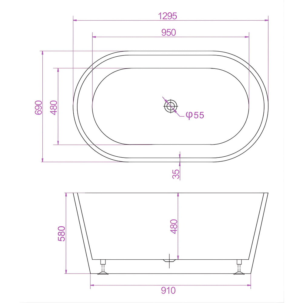 RIVA SHANTY FREESTANDING BATHTUB GLOSS WHITE (AVAILABLE IN 1200MM, 1300MM, 1400MM, 1500MM, 1600MM AND 1700MM)