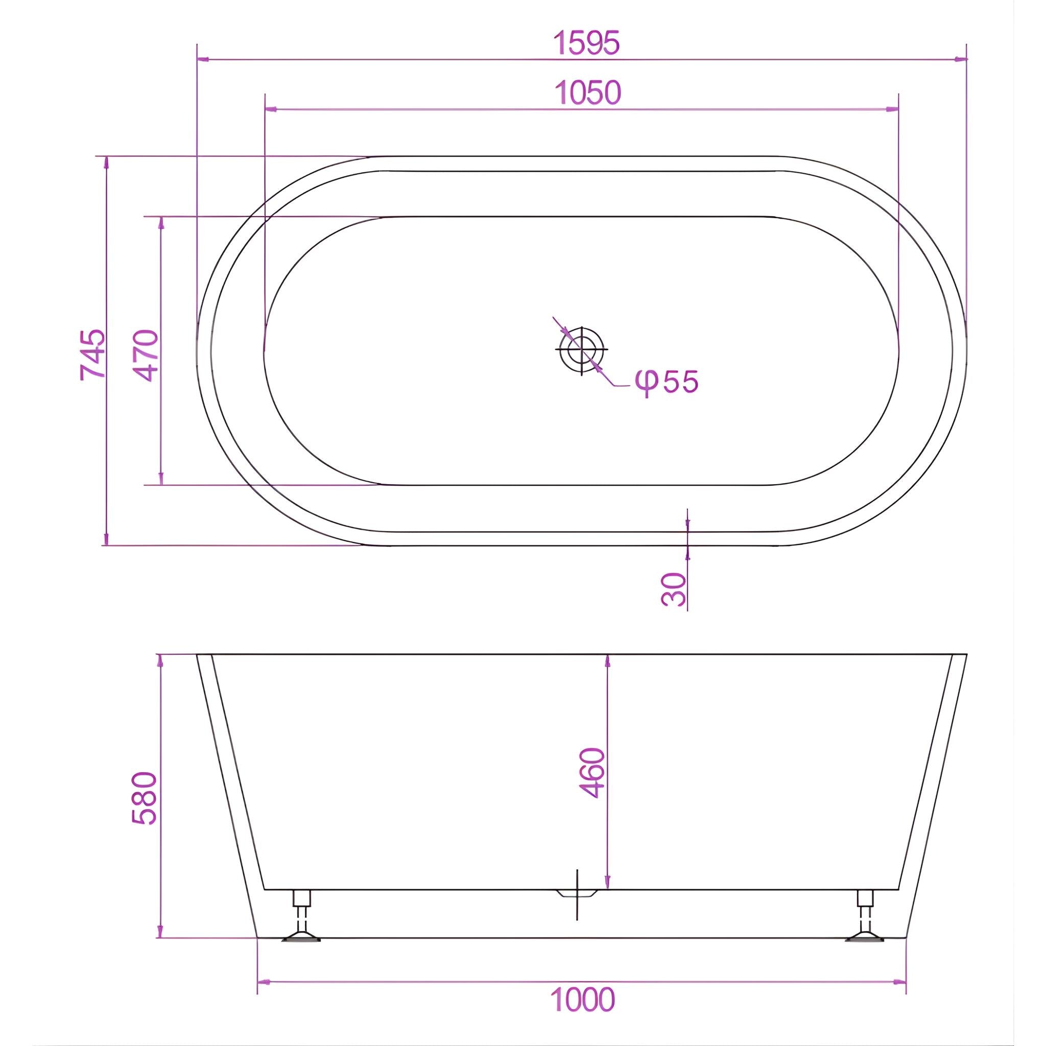 RIVA SHANTY FREESTANDING BATHTUB GLOSS WHITE (AVAILABLE IN 1200MM, 1300MM, 1400MM, 1500MM, 1600MM AND 1700MM)