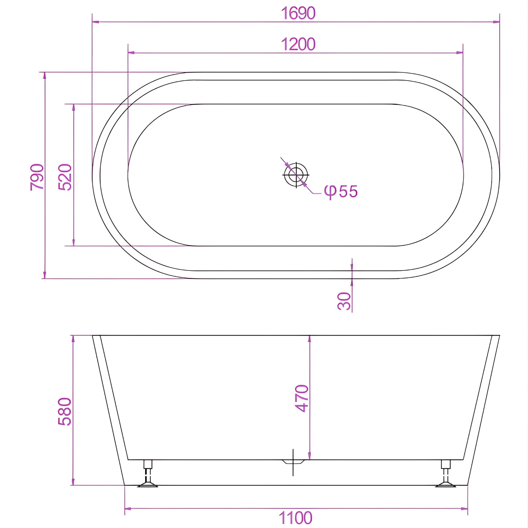 RIVA SHANTY FREESTANDING BATHTUB GLOSS WHITE (AVAILABLE IN 1200MM, 1300MM, 1400MM, 1500MM, 1600MM AND 1700MM)