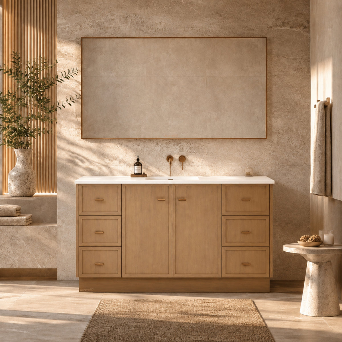 RIVA TOFINO COASTAL OAK 1500MM SINGLE BOWL FLOOR STANDING VANITY WITH KICKBOARD
